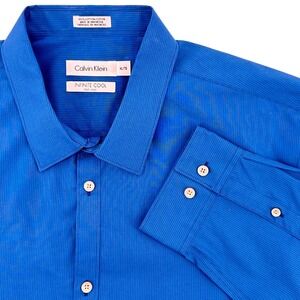 Calvin Klein Mens XL/TG Infinite Cool Blue Pinstripe Cotton Non Iron Dress Shirt
